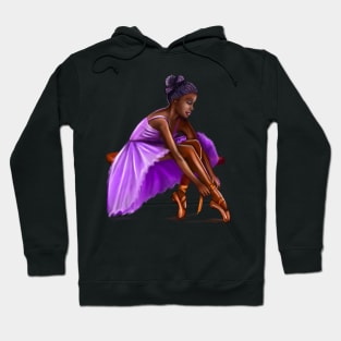 ballerina getting ready, lacing her ballet shoes - brown skin ballerina Hoodie